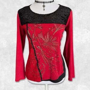 Y2K Whimsigoth Velvet Sequined Floral Multi Patterned Top Size L